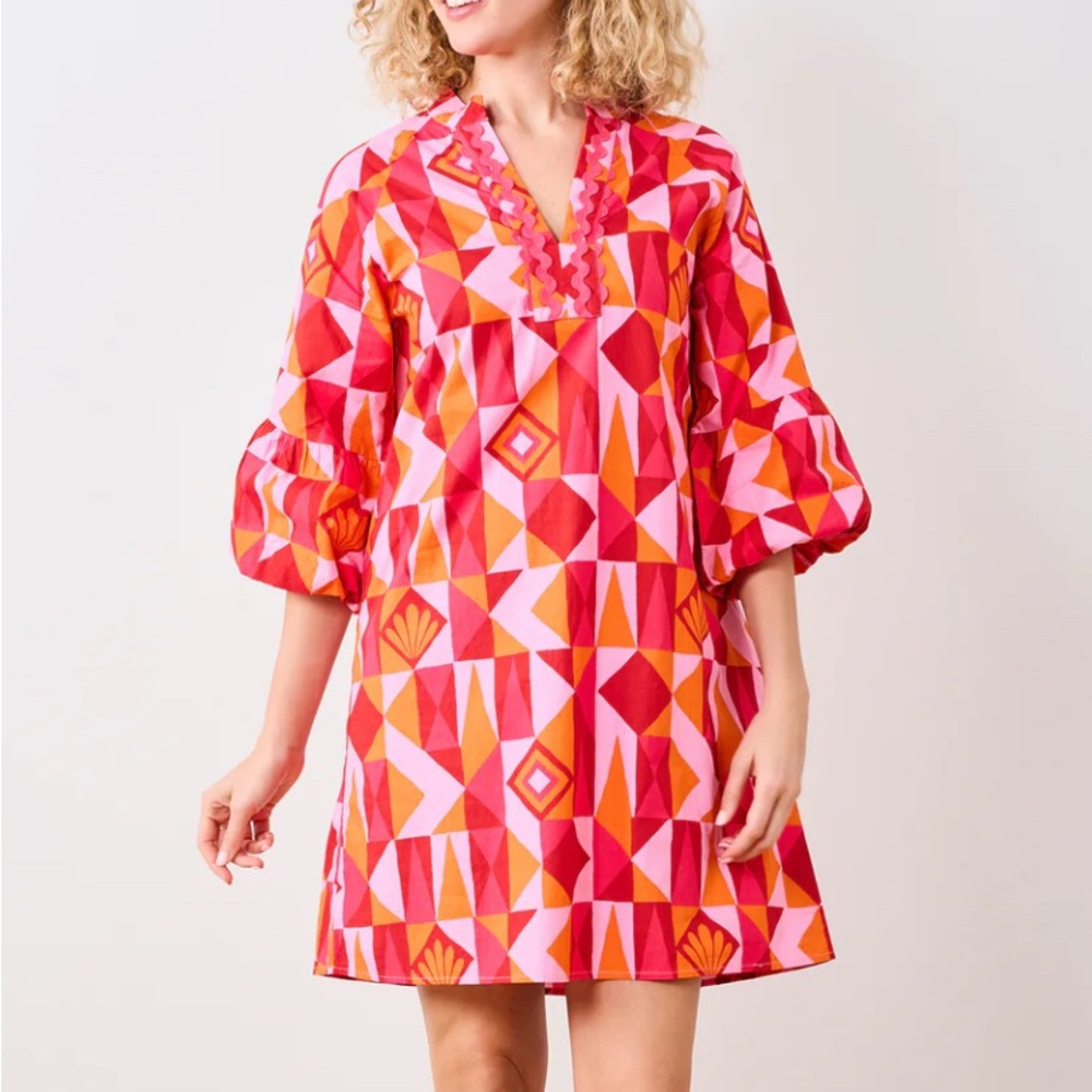 NWT Printfresh Isabella Dress Underwater Mosaic in Pink Crush 100% Cotton Large